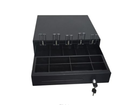 PINNPOS CASH DRAWER CM410 BLACK 24V RJ11 CONNECTOR INSERT TRAY 5 BILL 8 COIN